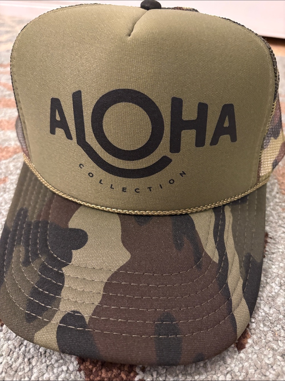 NWT ALOHA Collection Olive Green Camo Trucker Hat 🆕